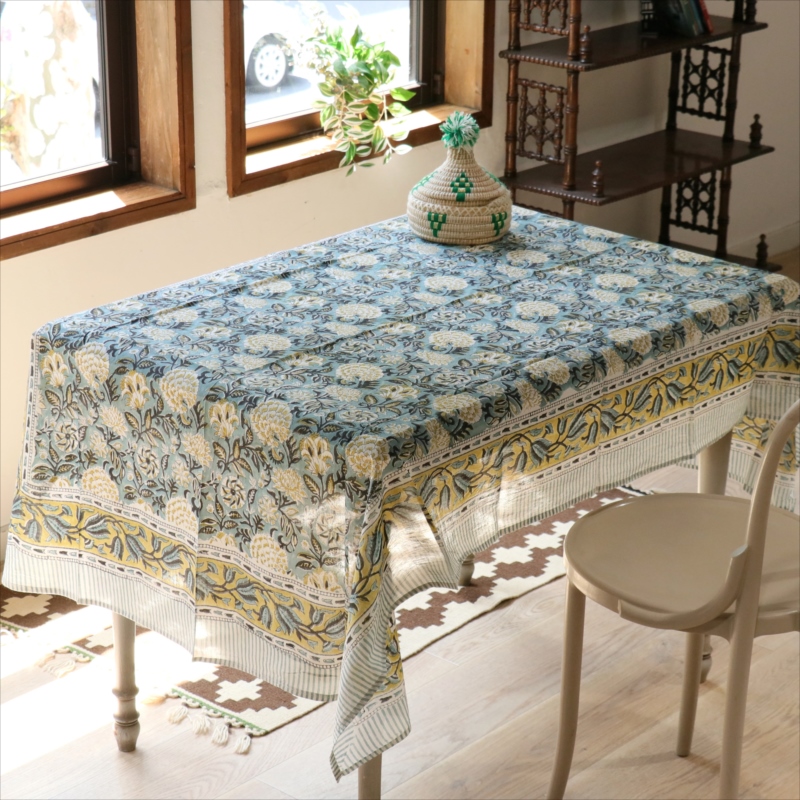 ブロックプリント　木版　178x108cm フリークロス コットン100%　大判ストール インド　ハンドメイド