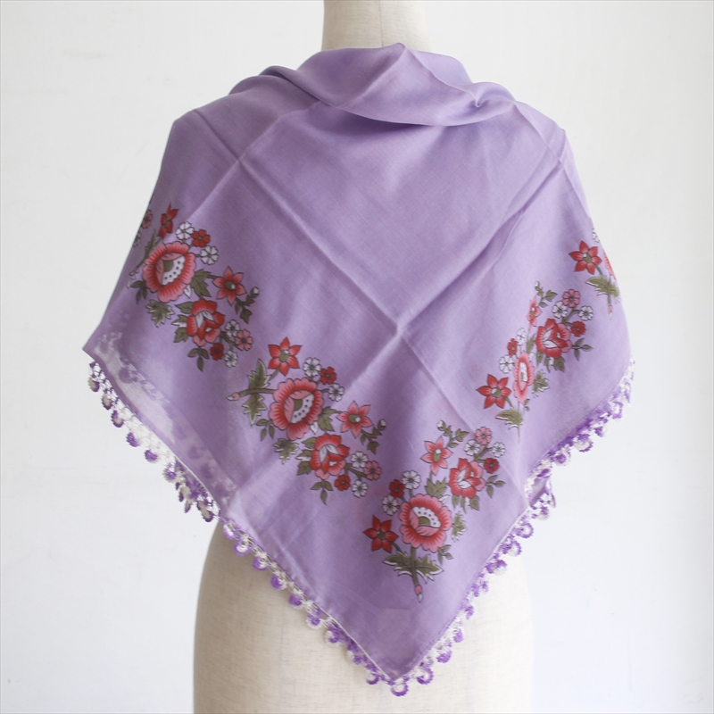 トルコの伝統手芸・レース編みのオヤスカーフかぎ針編みのトゥ・オヤキキョウとけしの花　薄紫