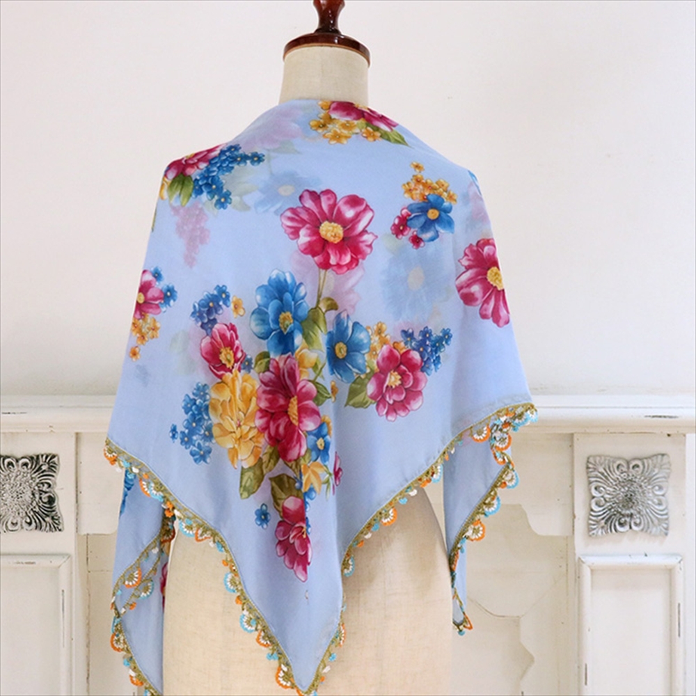 トルコ オヤスカーフ yazma コットン 正方形 94×90cm ライトブルー/マーガレット トゥオヤ