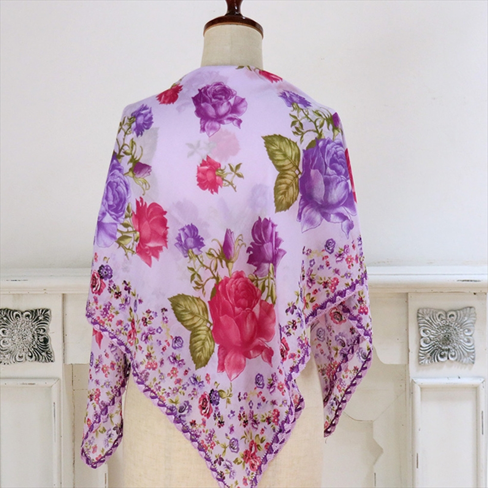 トルコ オヤスカーフ yazma コットン 正方形 95×93cm ライトパープル　パープル・マゼンタ　薔薇 トゥオヤ