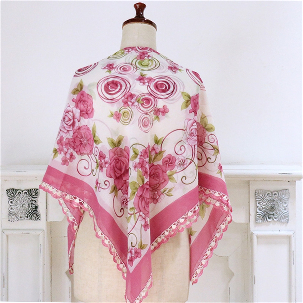トルコ オヤスカーフ yazma コットン 正方形 92×87cm ローズピンク/ホワイト　薔薇 トゥオヤ