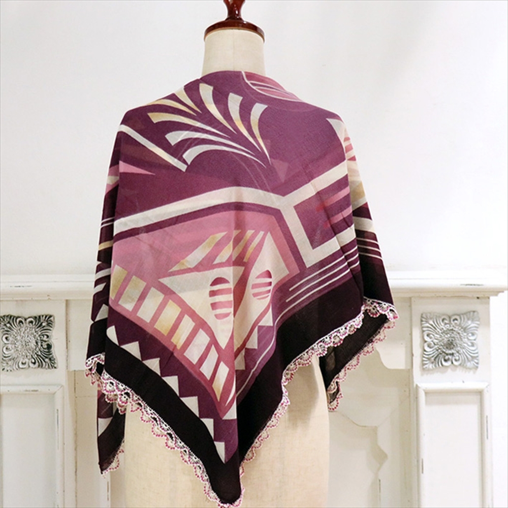 トルコ オヤスカーフ yazma コットン 正方形 91×91cm パープル/幾何学模様 イーネオヤ