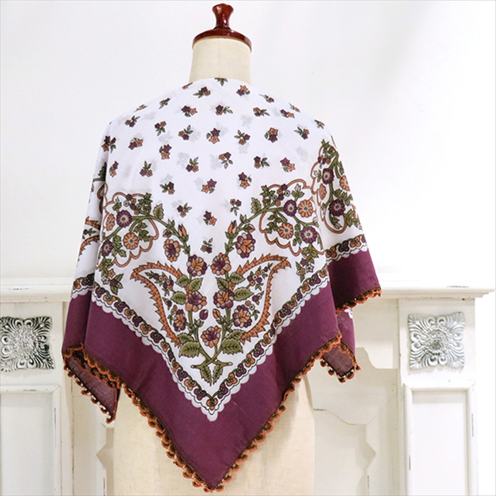 トルコ オヤスカーフ yazma コットン 正方形 89×86cm ホワイト・パープル/花柄 イーネオヤ