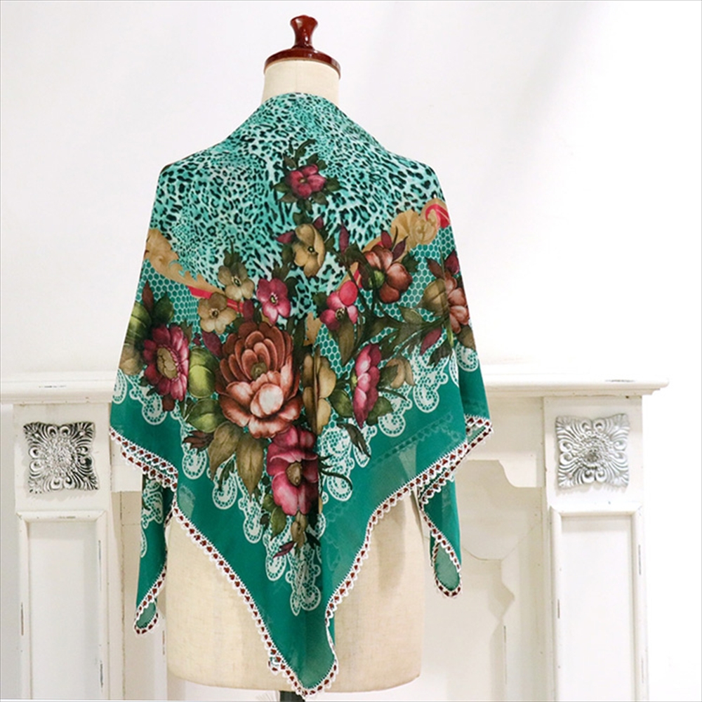 トルコ オヤスカーフ yazma コットン 正方形 96×90cm ピーコックグリーン/花 トゥオヤ
