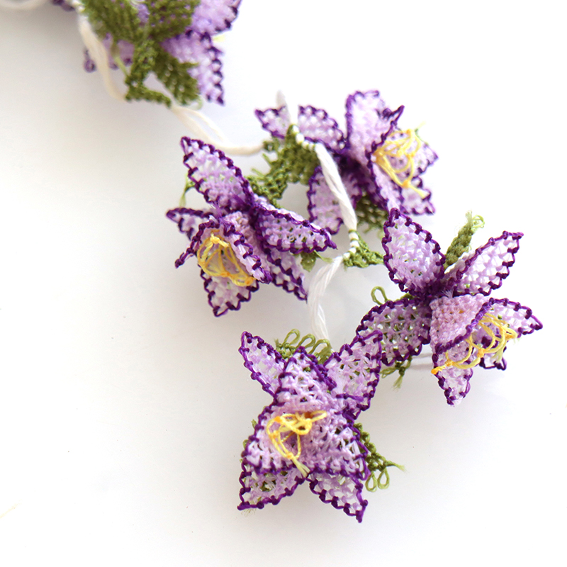 イーネ・オヤ 一連 立体モチーフ 紫の花 32個キキョウ