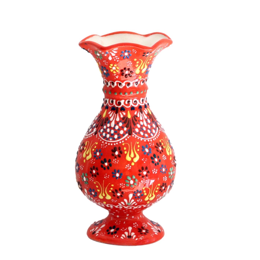 トルコ陶器 花瓶 チューリップ型 Mサイズ 高さ20×直径10cm フラワーベース フラワーデザイン オレンジ
