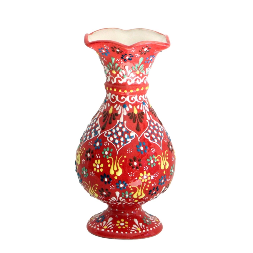 トルコ陶器 花瓶 チューリップ型 Mサイズ 高さ20×直径10cm フラワーベース フラワーデザイン レッド