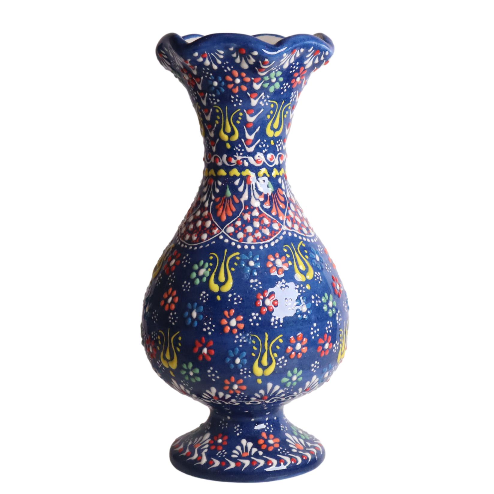 トルコ陶器 花瓶 チューリップ型 Lサイズ 高さ24×直径10cm フラワーベース フラワーデザイン ネイビー