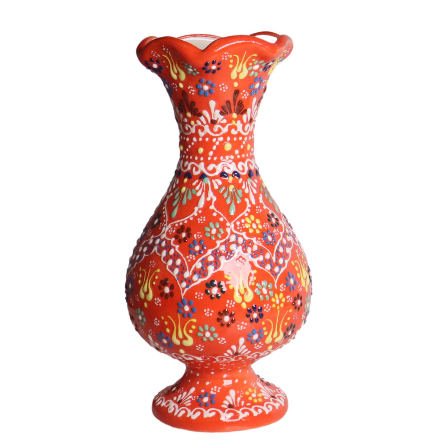 トルコ陶器 花瓶 チューリップ型 Lサイズ 高さ24×直径10cm フラワーベース フラワーデザイン オレンジ