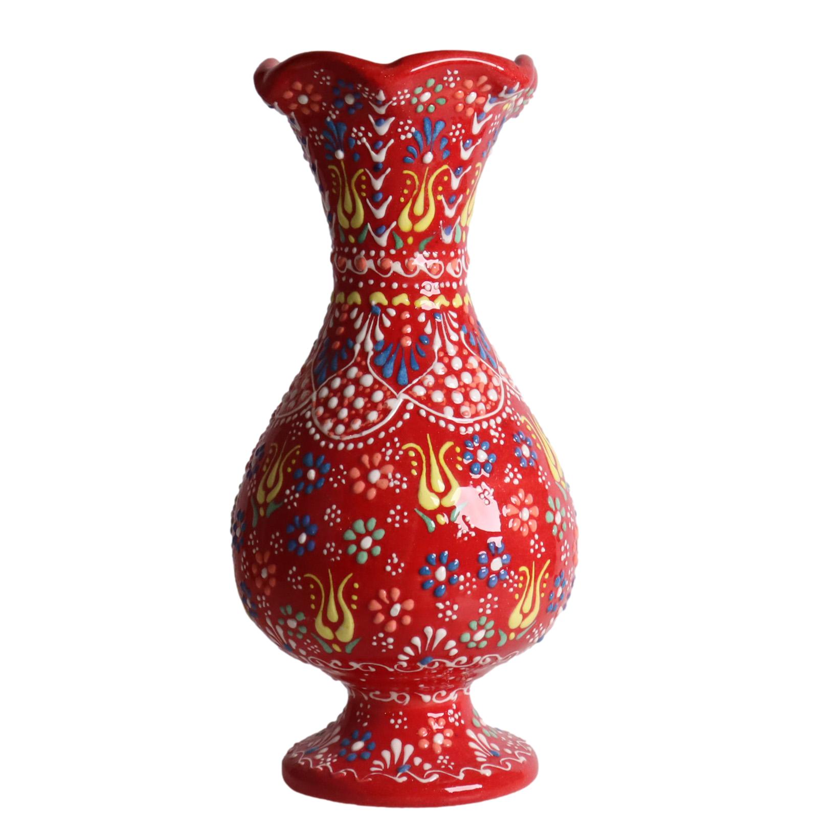 トルコ陶器 花瓶 チューリップ型 Lサイズ 高さ24×直径10cm フラワーベース フラワーデザイン レッド