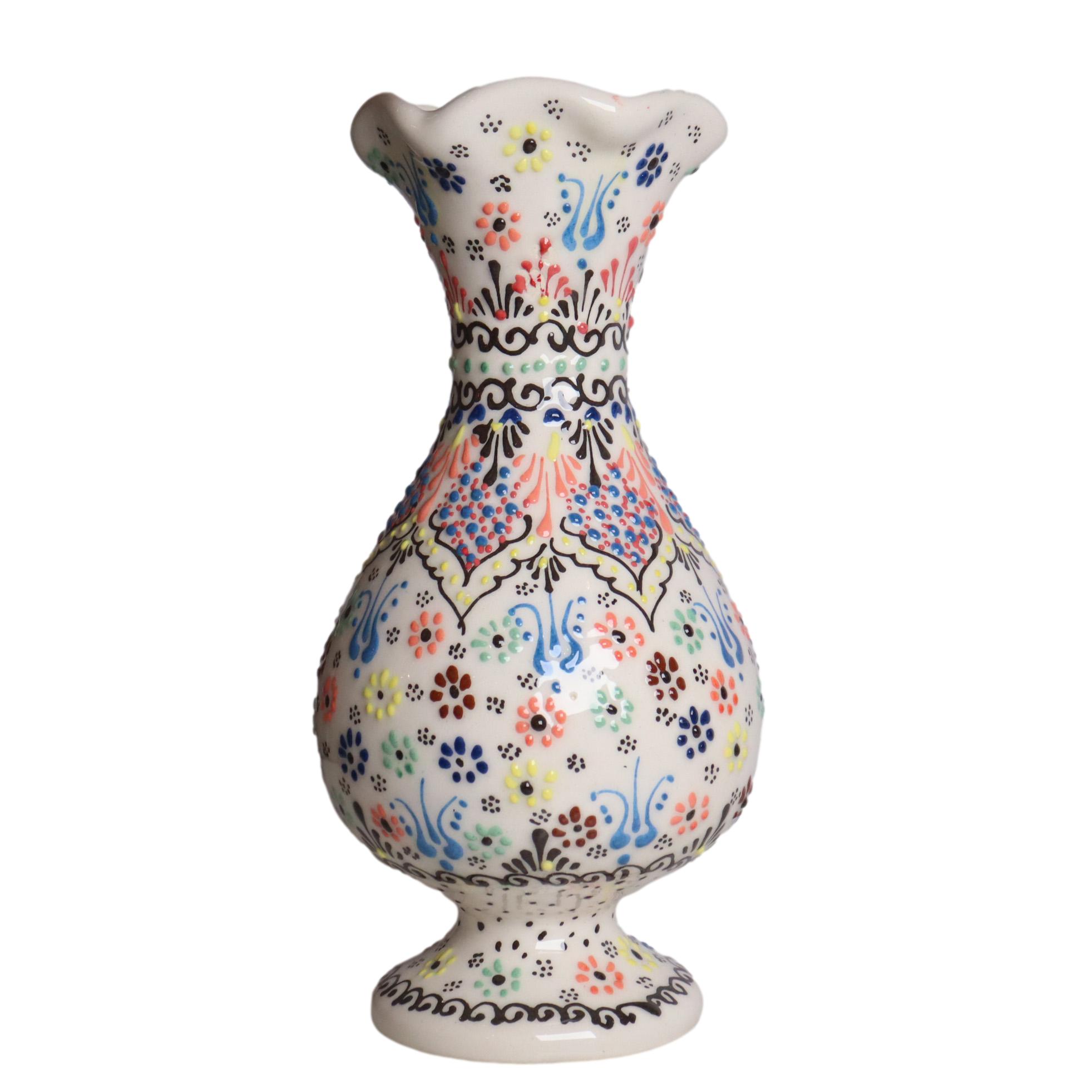 トルコ陶器 花瓶 チューリップ型 Lサイズ 高さ24×直径10cm フラワーベース フラワーデザイン ホワイト