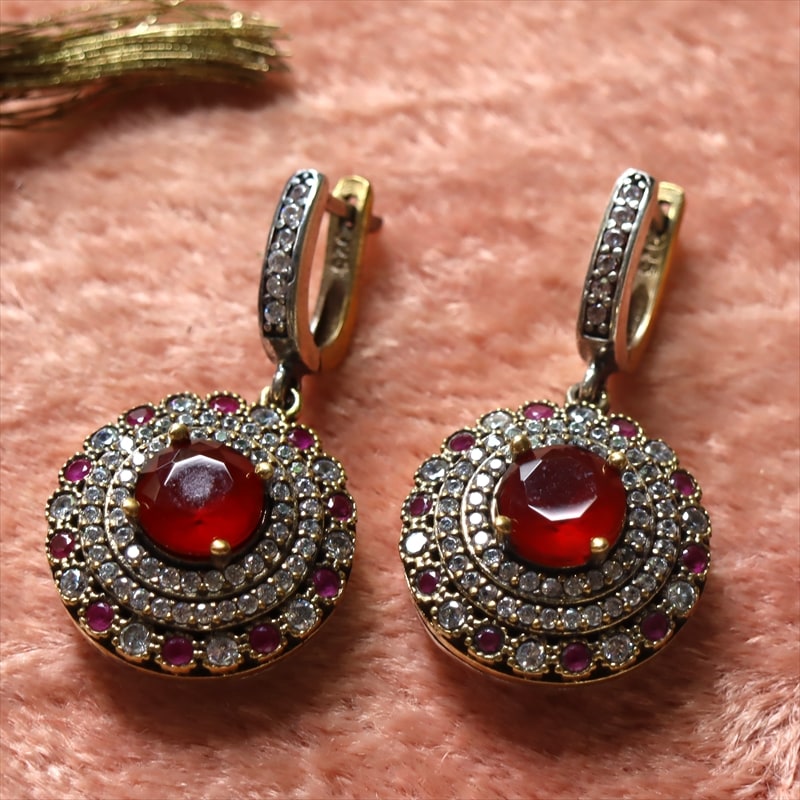 シルバーピアス　オスマントルコ・アンティークデザイン/ルビーレッド Ottoman design Sterling silver earring