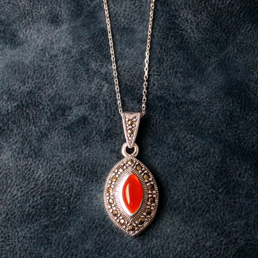 シルバーペンダント　カーネリアン×マルカジット  Turkish Silver Jewelry アーモンド形