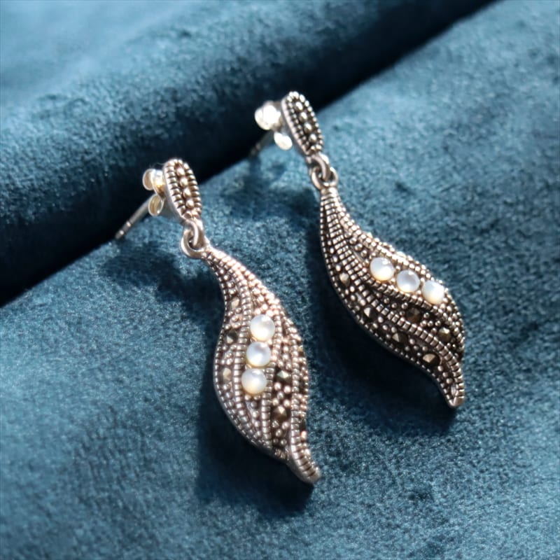 シルバーパールピアス×マルカジット リーフ Turkish Silver Jewelry