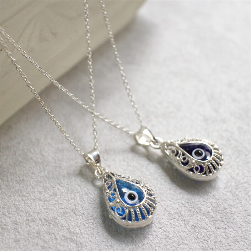 ナザールボンジュウ Silver925 ペンダント　 トルコ製 Nazar Boncuk, Evel Eye glass&silver necklace, made in Turkey