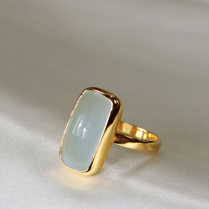 アクアマリン シルバーリング　レクタングルカボション　大粒 18KGF 天然石 トルコジュエリー カラーストーン