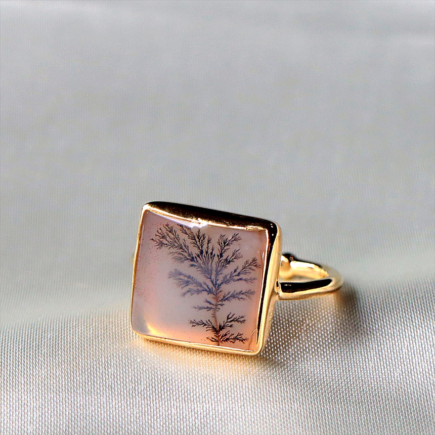 デンドライト　シルバーリング　スクエア 18KGF 天然石 トルコジュエリー カラーストーン