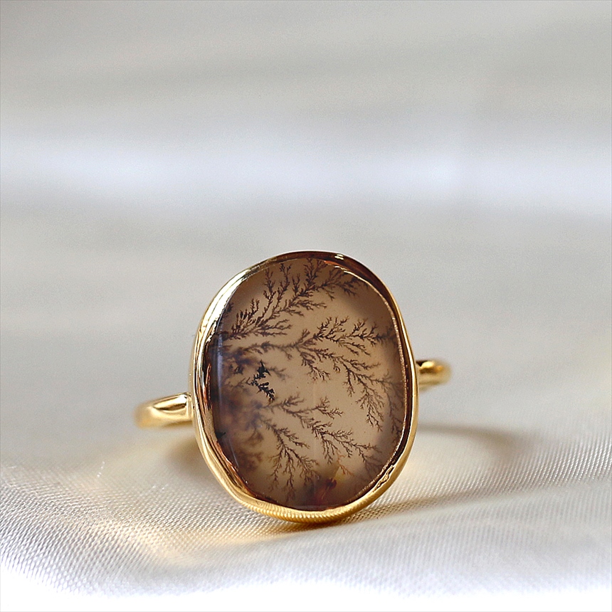 デンドライト シルバーリング　オーバル 18KGF 天然石 トルコジュエリー カラーストーン