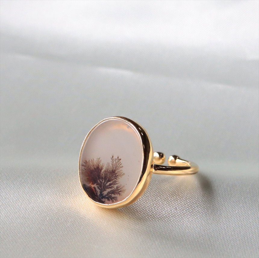 デンドライト シルバーリング　オーバル 18KGF 天然石 トルコジュエリー カラーストーン