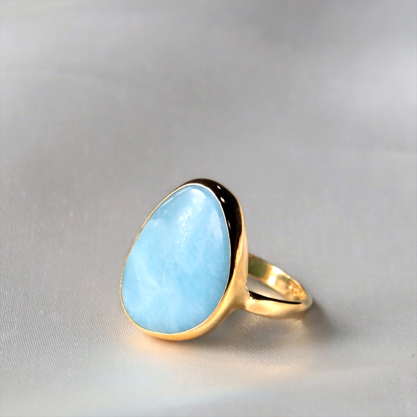 ラリマー ラフカット　シルバーリング 18KGF 天然石 トルコジュエリー カラーストーン