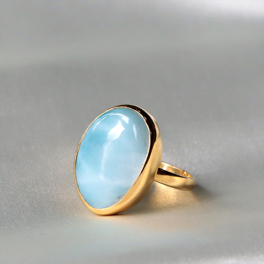 ラリマー シルバーリング　オーバル　 18KGF 天然石 トルコジュエリー カラーストーン