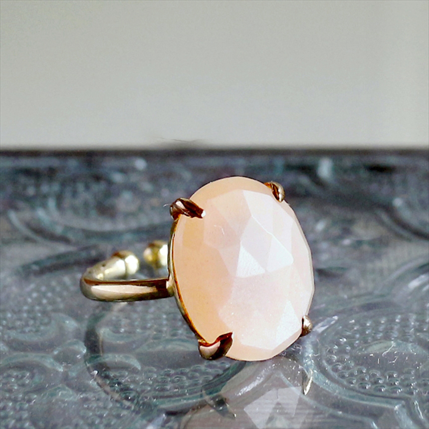ピーチムーンストーン オーバル シルバーリング 18KGF 天然石 トルコジュエリー 天然石