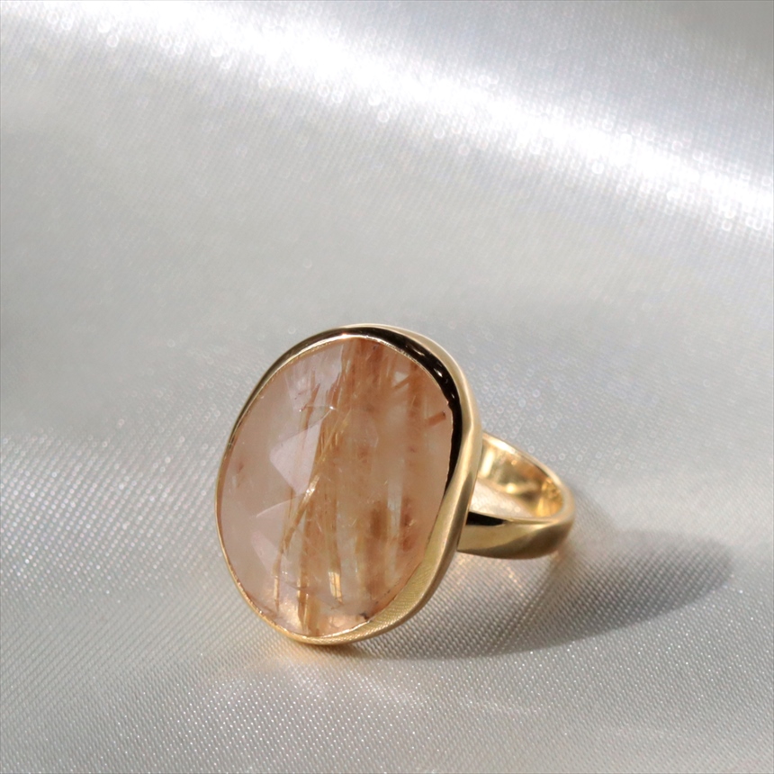 ルチルクォーツ シルバーリング ラフカット　オーバル 18KGF 天然石 トルコジュエリー カラーストーン