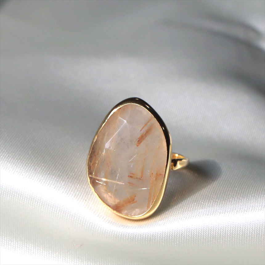 ルチルクォーツ ラフカットシルバーリング 大 18KGF 天然石 トルコジュエリー カラーストーン