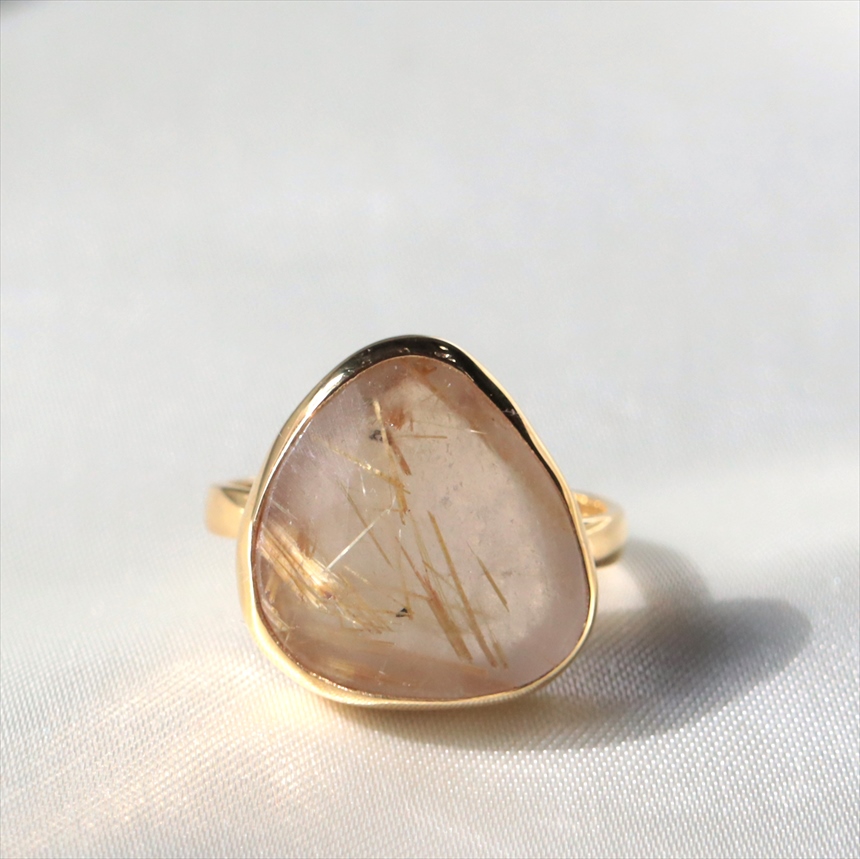 ルチルクォーツ シルバーリング ラフカット 三角おにぎり 18KGF 天然石 トルコジュエリー カラーストーン