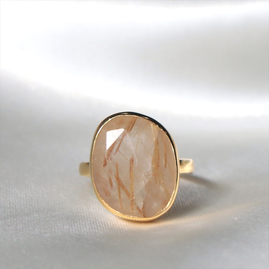 ルチルクォーツ シルバーリング ラフカット 18KGF 天然石 トルコジュエリー カラーストーン