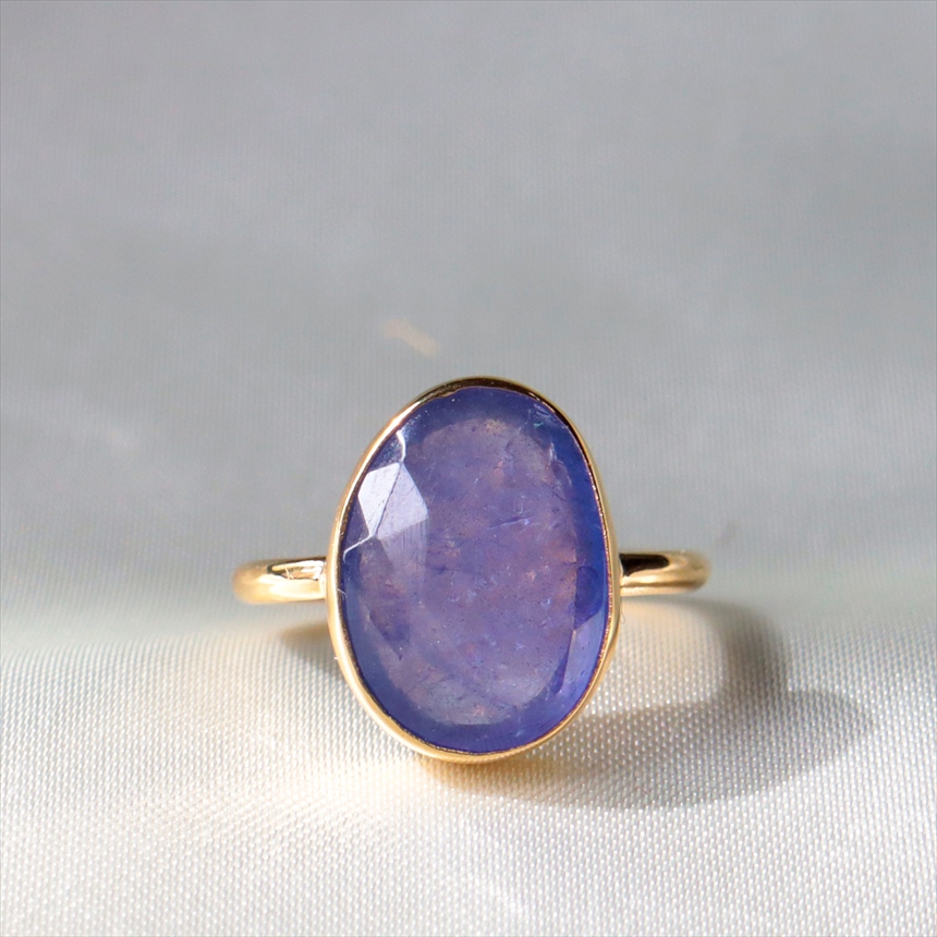 タンザナイト　シルバーリング　オーバル　縦長 18KGF 天然石 トルコジュエリー カラーストーン