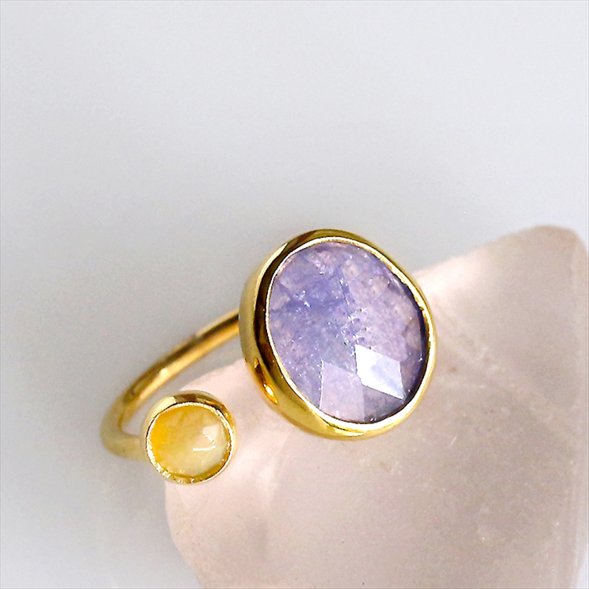 タンザナイトとオパール　フォークリング  18KGF 天然石 トルコジュエリー２ストーン シルバーリング