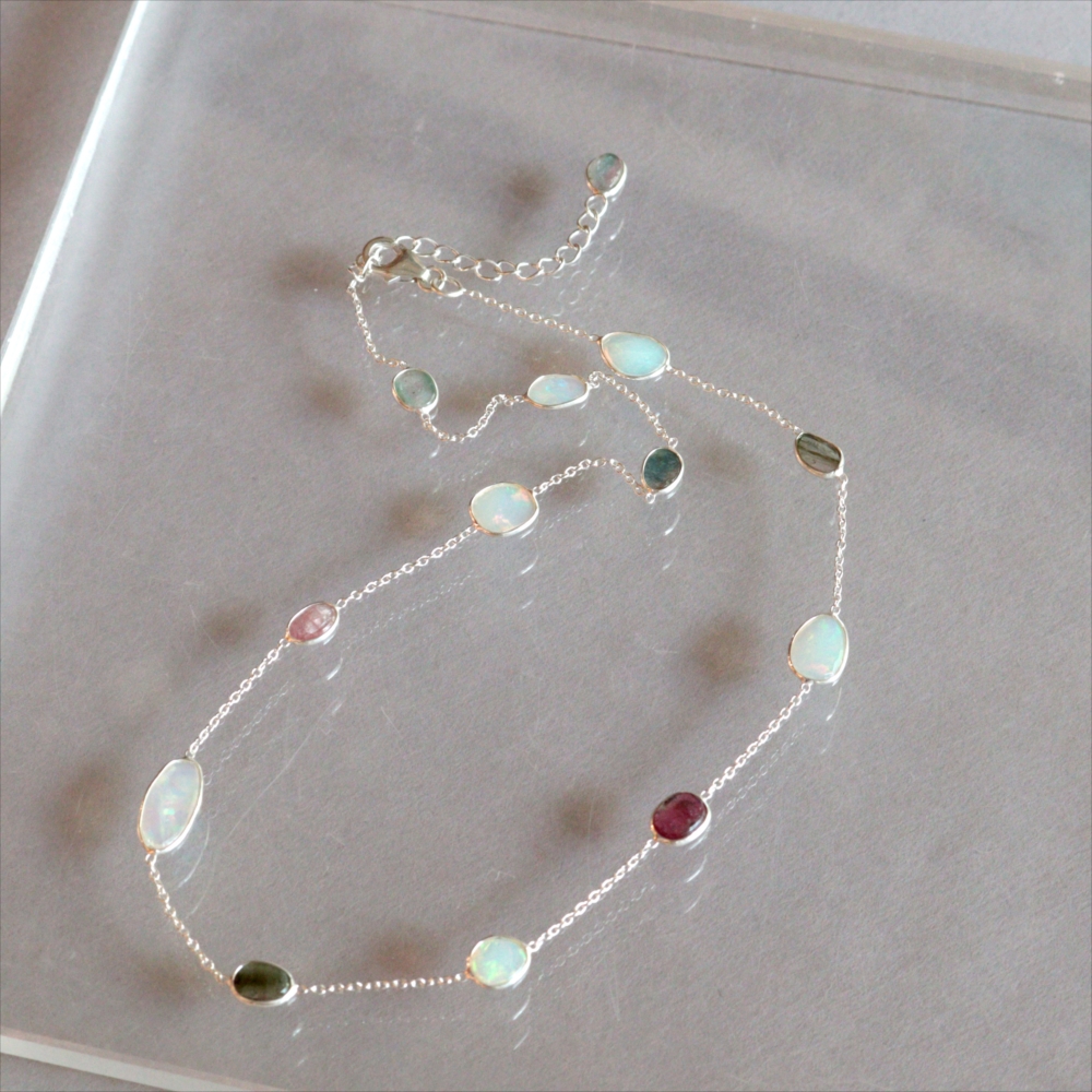 オパール トルマリン シルバーネックレス Jaipur, Jewelry INDIA