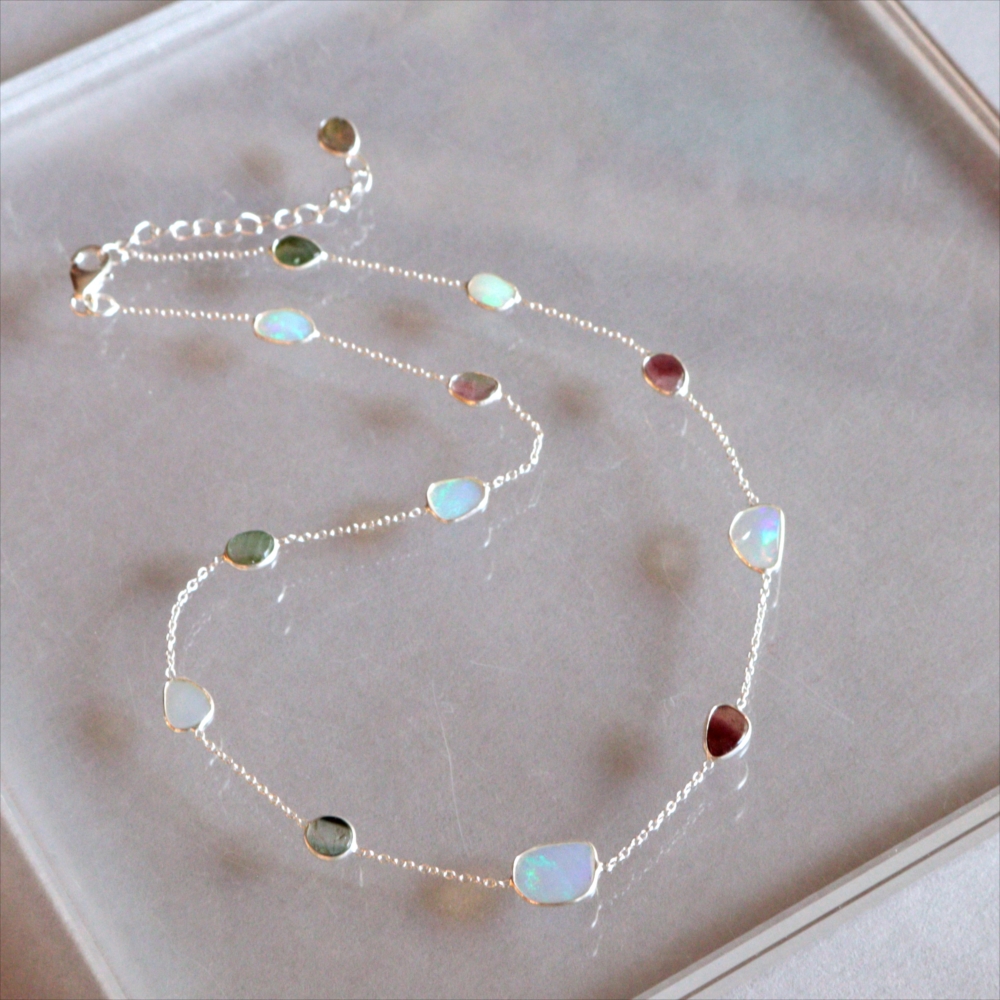 オパール トルマリン シルバーネックレス Jaipur, Jewelry INDIA