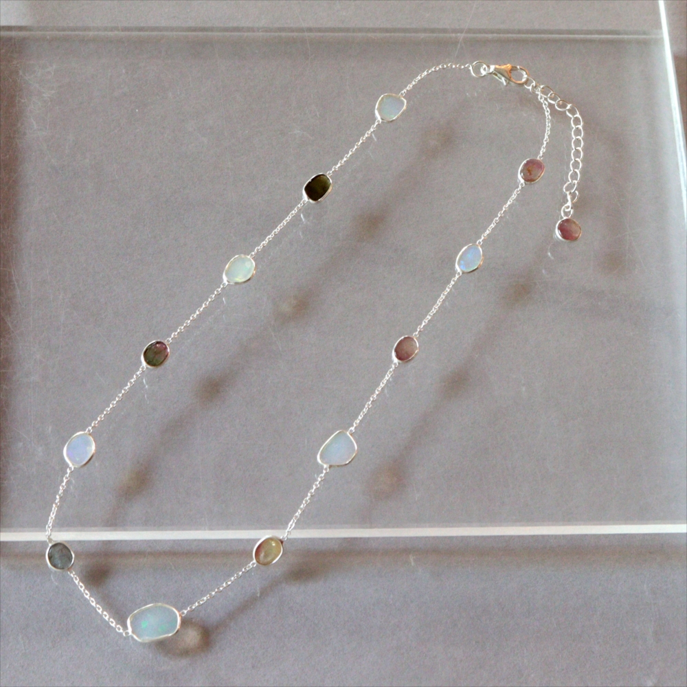 オパール トルマリン シルバーネックレス Jaipur, Jewelry INDIA