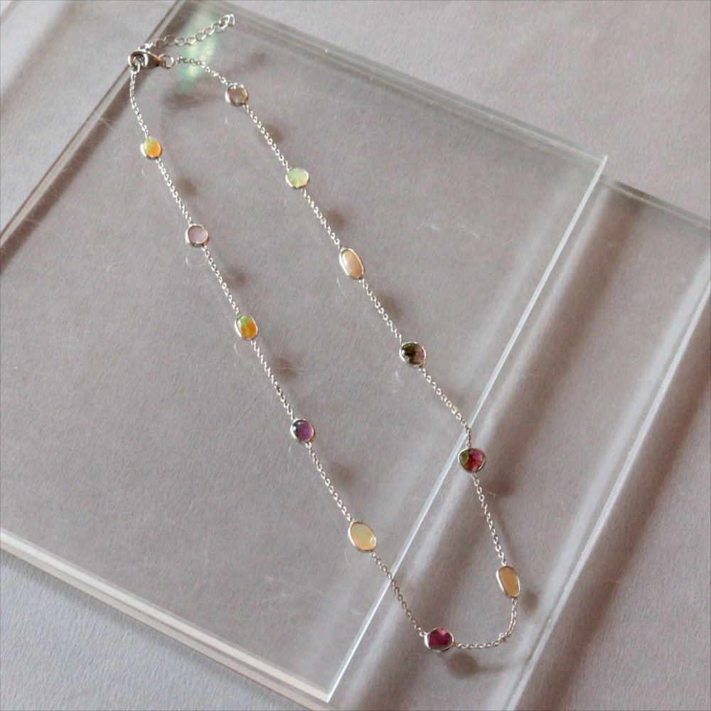オパール トルマリン シルバーネックレス Jaipur, Jewelry INDIA