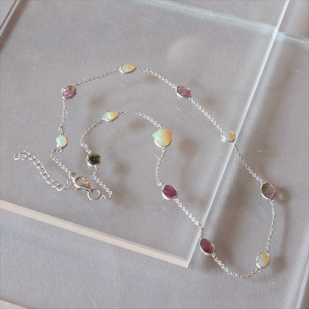 オパール トルマリン シルバーネックレス Jaipur, Jewelry INDIA
