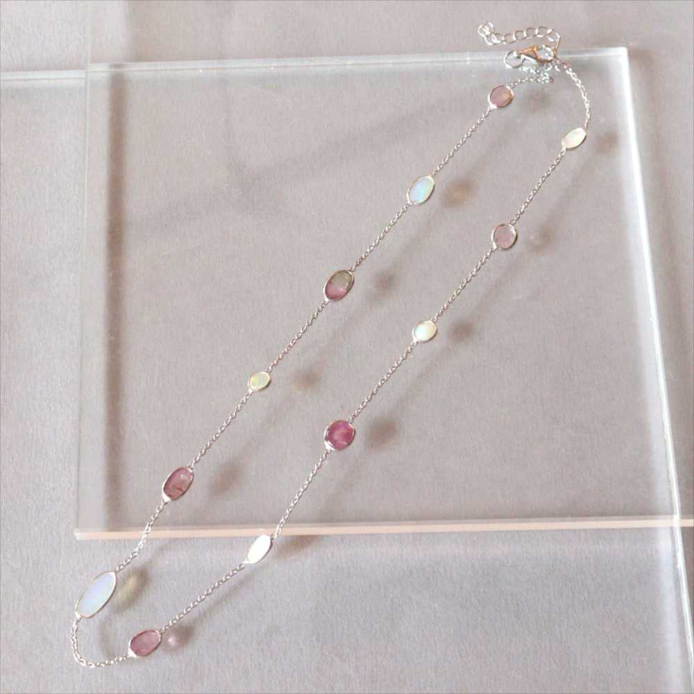 オパール トルマリン シルバーネックレス Jaipur, Jewelry INDIA