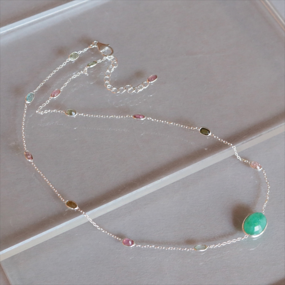エメラルド トルマリン シルバーネックレス Jaipur Gemstone Jewelry,Silver925