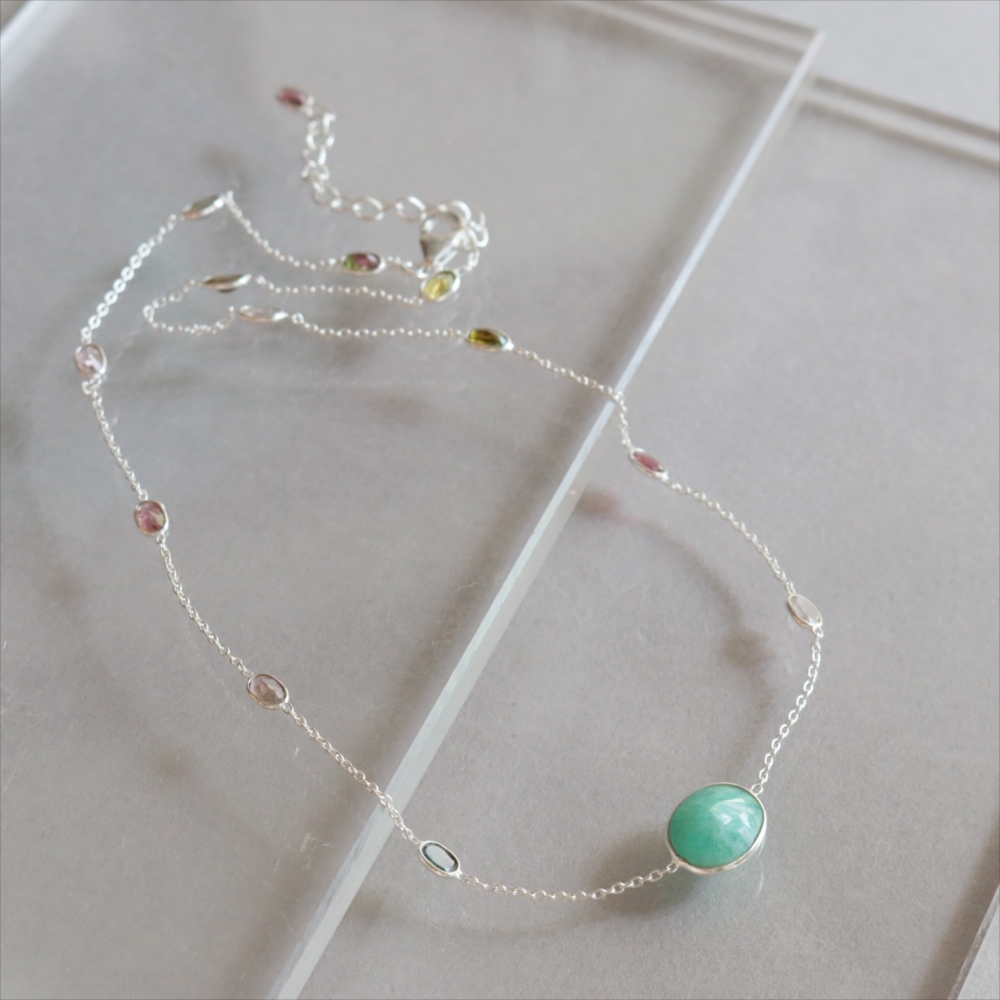エメラルド トルマリン シルバーネックレス Jaipur Gemstone Jewelry,Silver925
