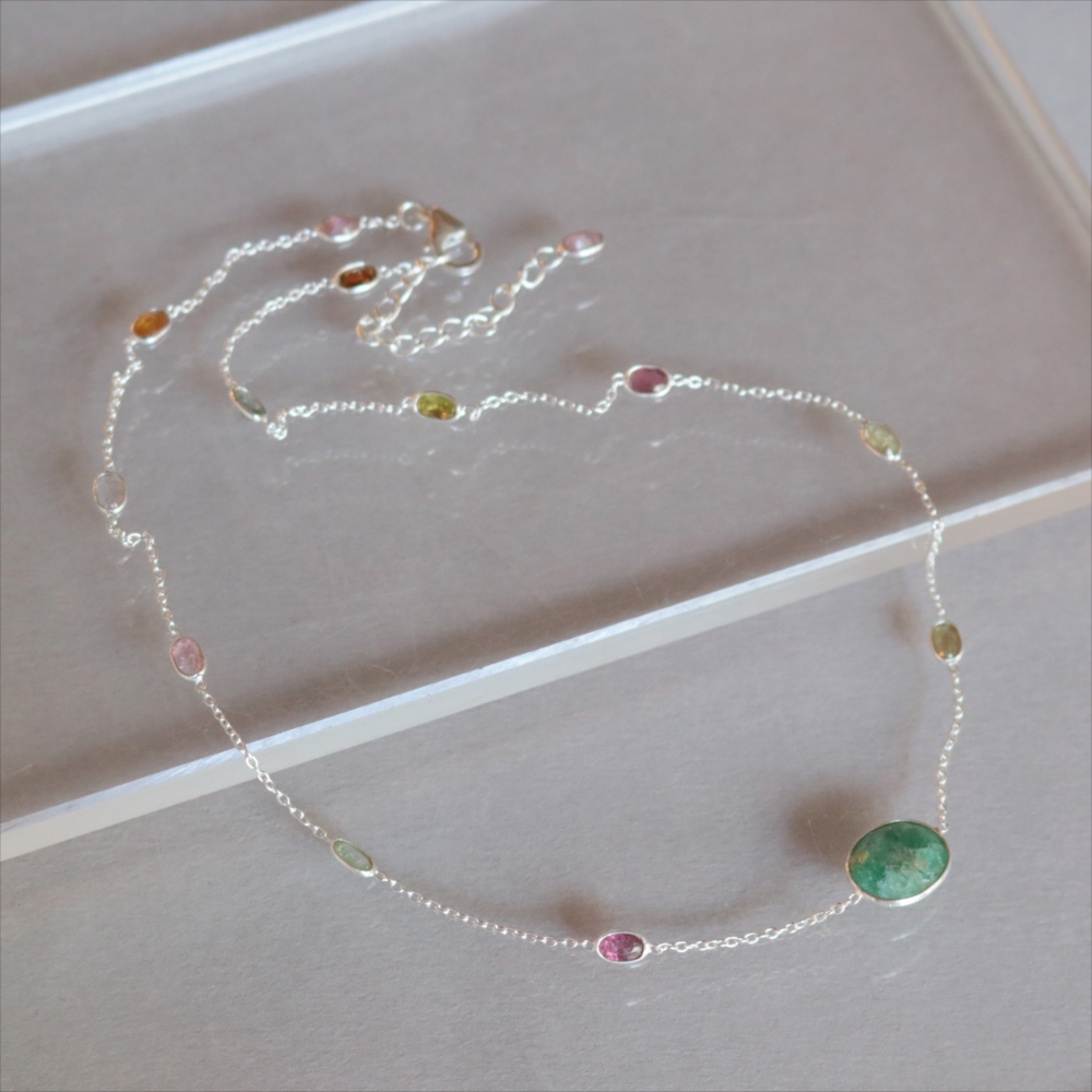 エメラルド トルマリン シルバーネックレス Jaipur Gemstone Jewelry,Silver925