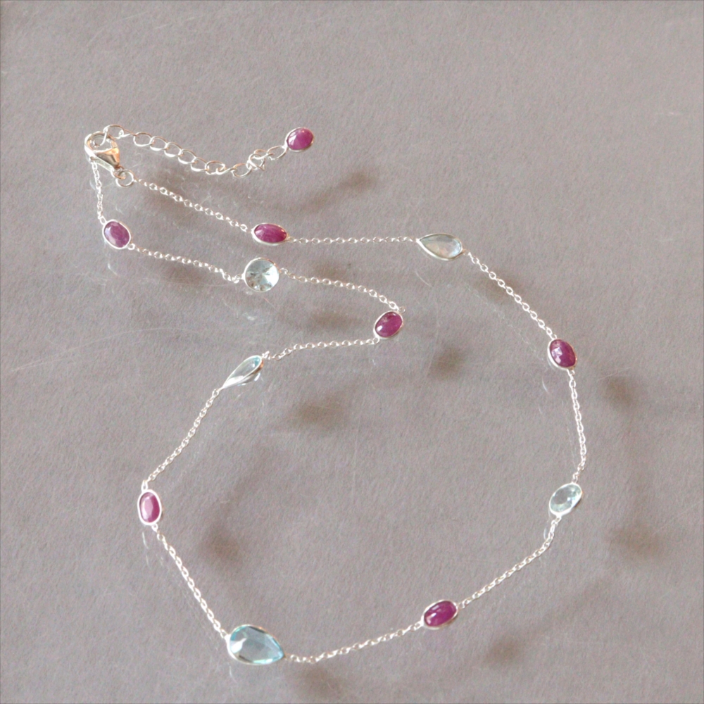 ルビー トパーズ シルバーチェーンネックレス Jaipur Jewelry,INDIA Silver925