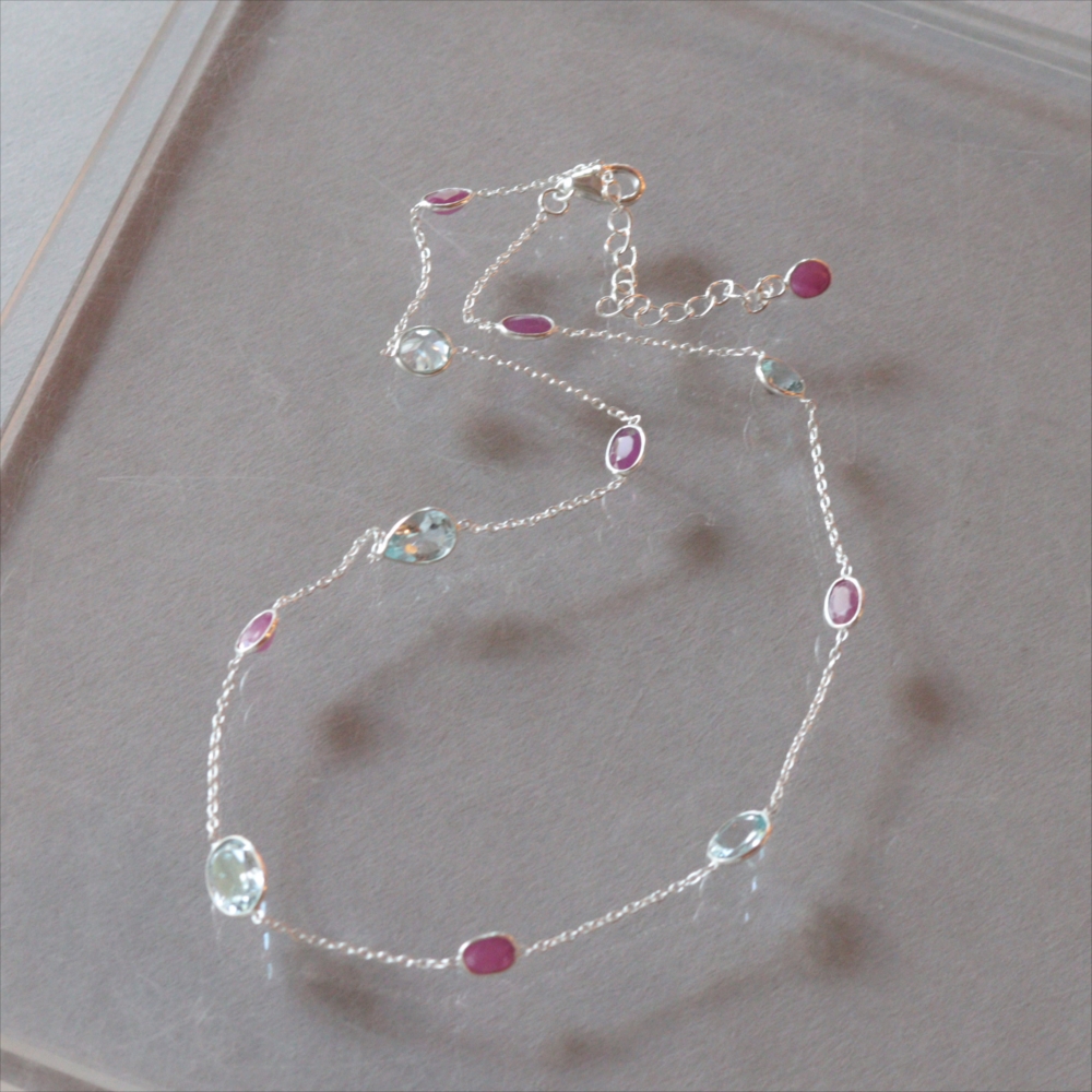 ルビー トパーズ シルバーチェーンネックレス Jaipur Jewelry,INDIA Silver925