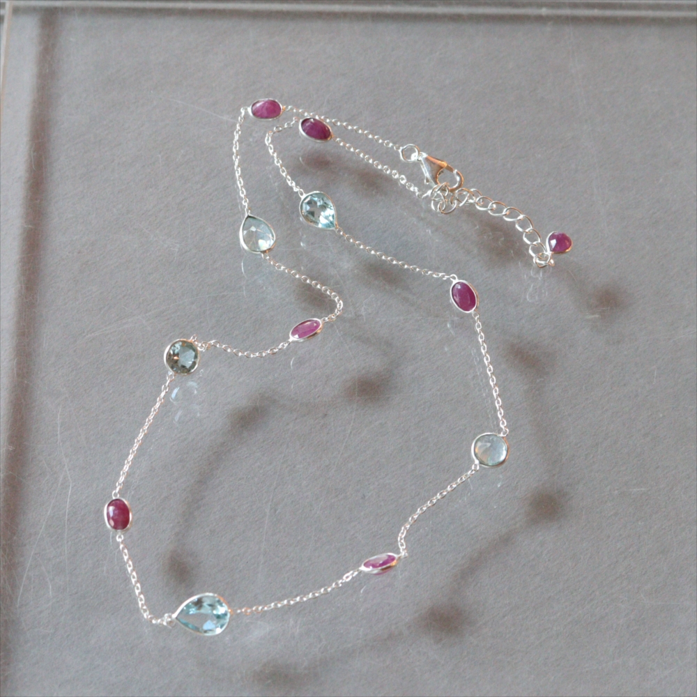 ルビー トパーズ シルバーチェーンネックレス Jaipur Jewelry,INDIA Silver925