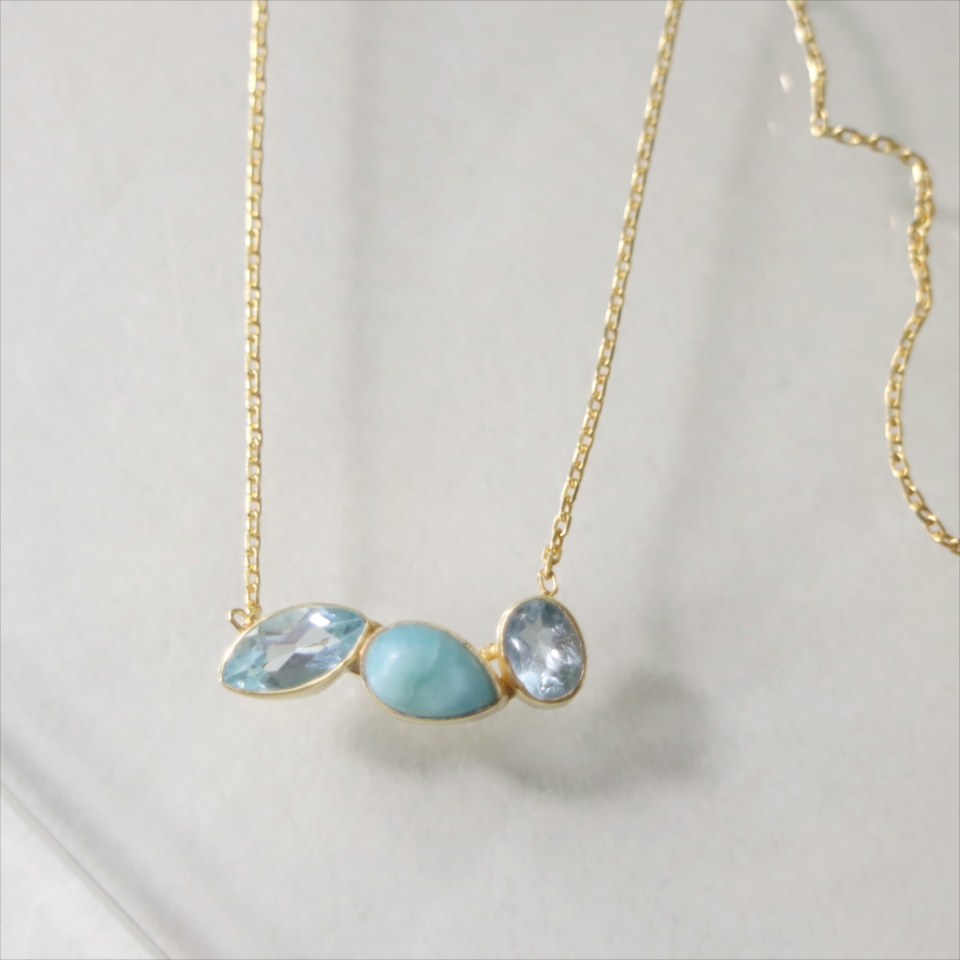 シルバーネックレス アクアマリン ブルートパーズ ラリマー Jaipur ジャイプールジュエリー silver925