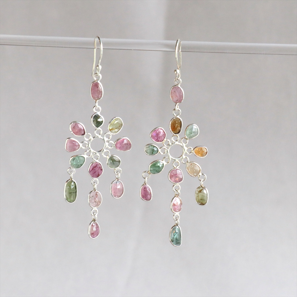 マルチカラートルマリン シルバーピアス サンフラワーシャンデリア ジャイプールジュエリー Jaipur silver925