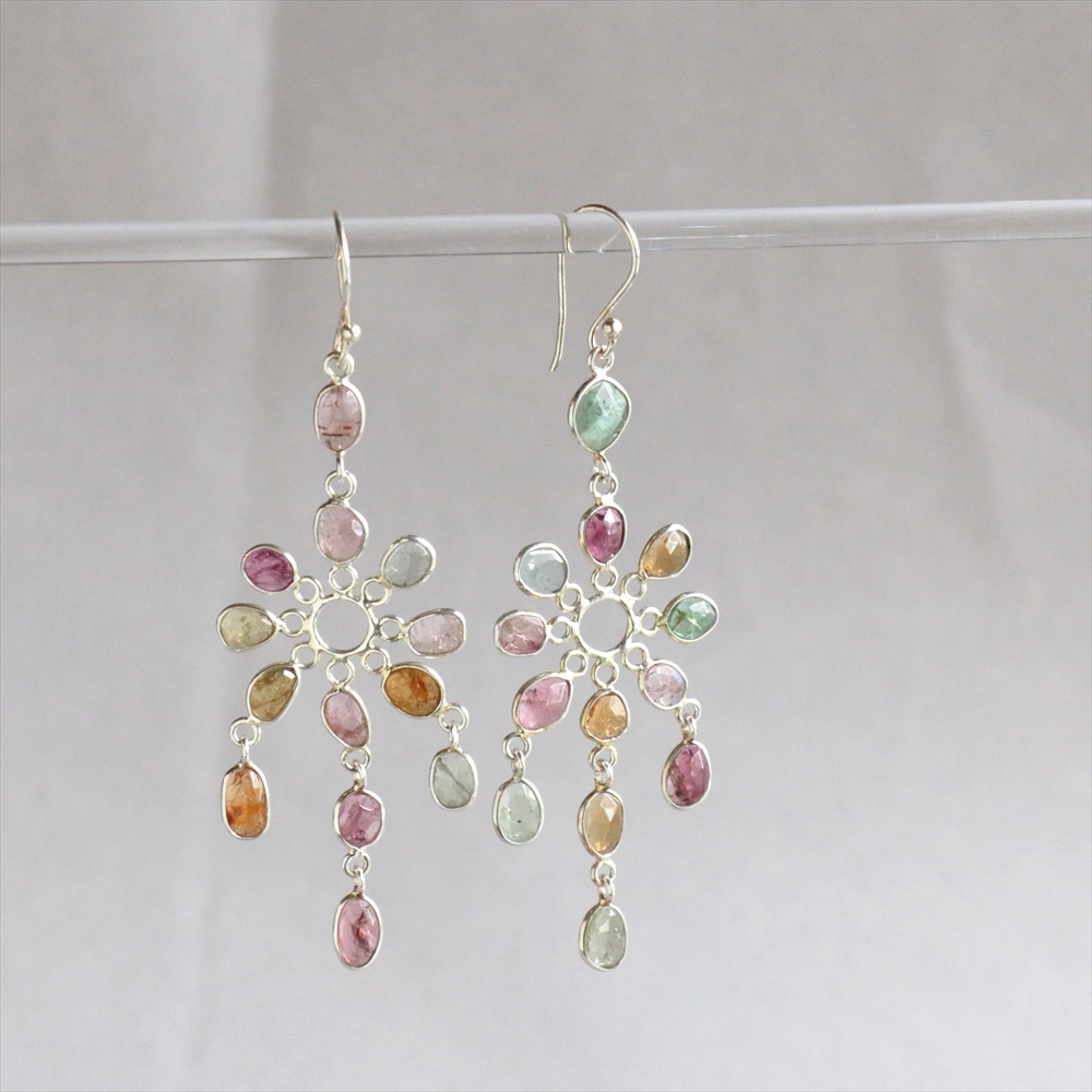 マルチカラートルマリン シルバーピアス サンフラワーシャンデリア ジャイプールジュエリー Jaipur silver925