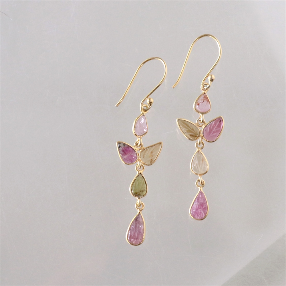 トルマリン シルバーピアス Tourmalinene Jaipur ジャイプール 天然石シルバーピアス マルチカラー