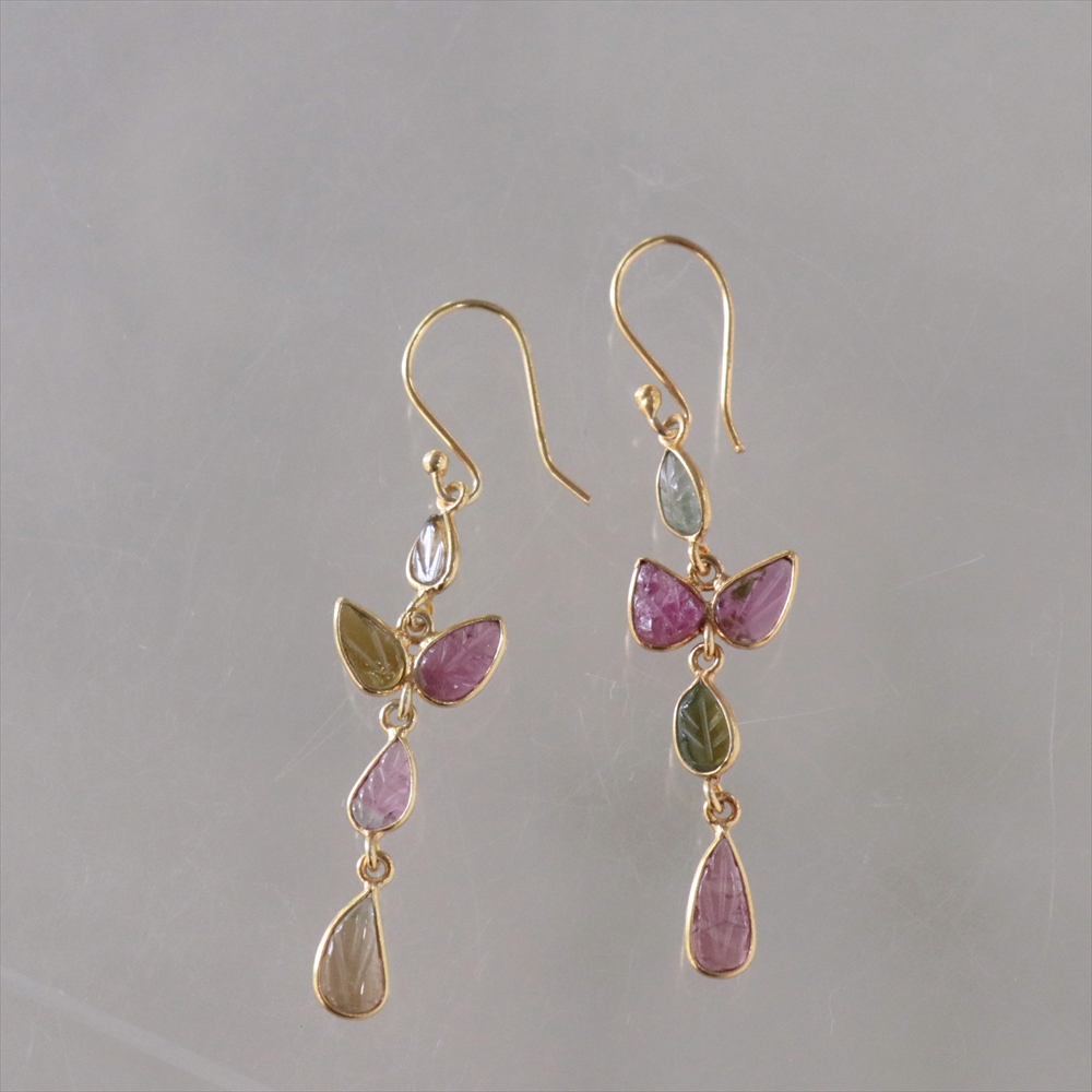 トルマリン シルバーピアス Tourmalinene Jaipur ジャイプール 天然石シルバーピアス マルチカラー