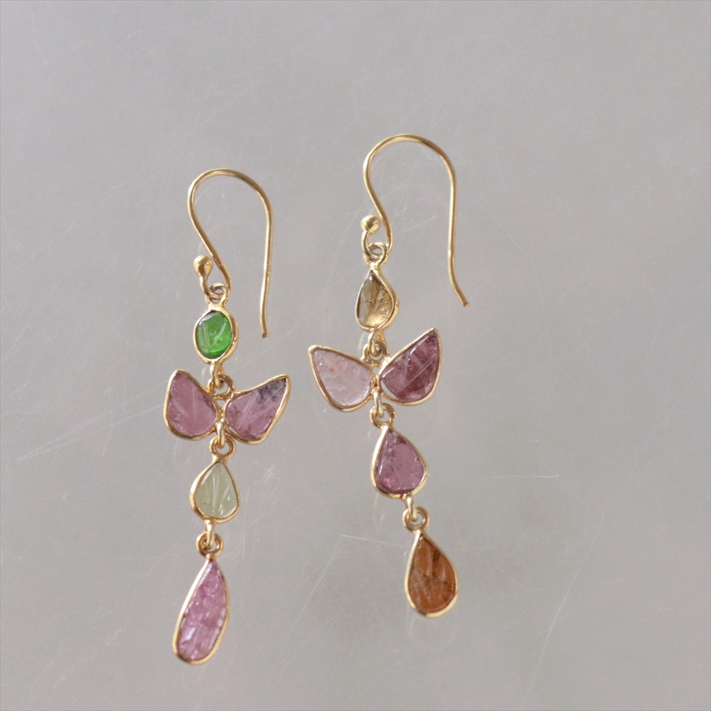 トルマリン シルバーピアス Tourmalinene Jaipur ジャイプール 天然石シルバーピアス　マルチカラー